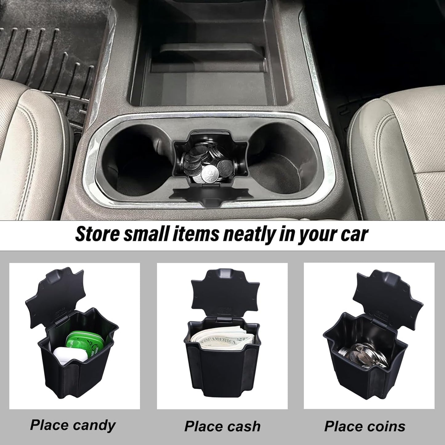 JKCOVER Center Console Coin Box Organizer Compatible with 2019-2022 Silverado/Sierra 1500 and 2020-2023 Silverado/Sierra 2500HD 3500HD Accessories (Full Console w/Bucket Seats Only)