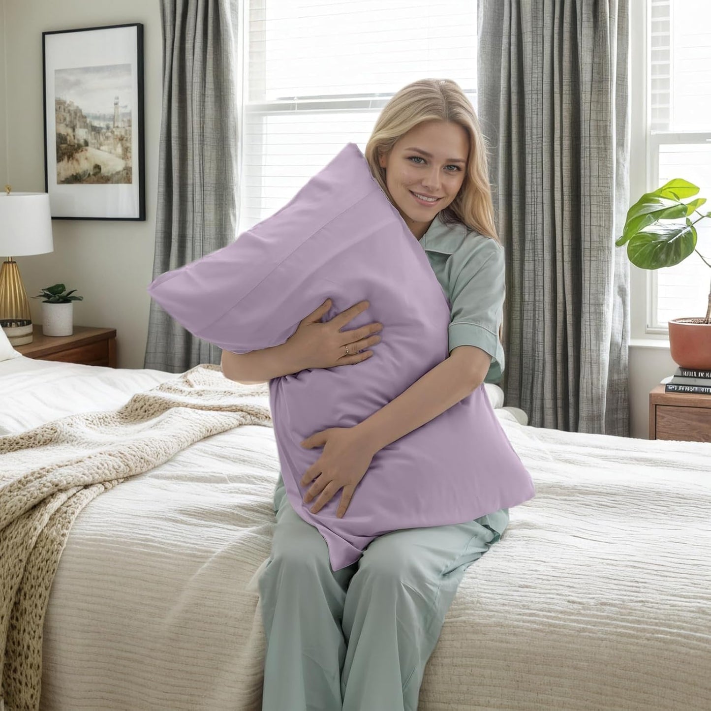 TELUS Pillow Cases King Size 2 Pack, Bamboo Rayon & Lyocell Pillowcase with Envelope Closure, Cooling Breathable Pillow Cover for Hot Sleeper & Night Sweats, 20x40 inch, Light Purple