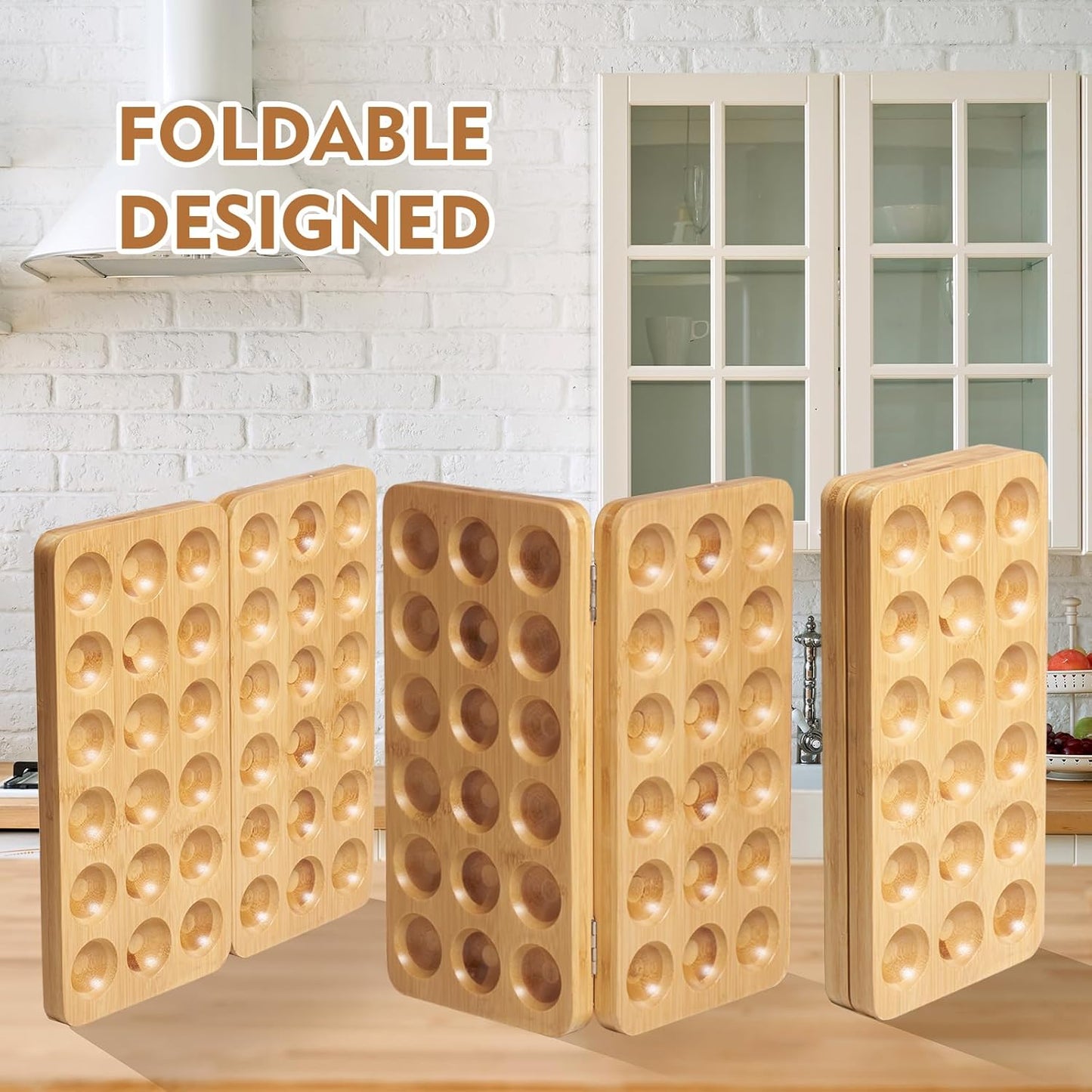 Egg Basket for Chicken Owners Egg Holder Countertop for Parents with Kids Suitable for Kitchen Counter Foldable Wooden Egg Storage Stacks 36 Eggs, Egg Tray Save Counter Space for Display Fresh Eggs