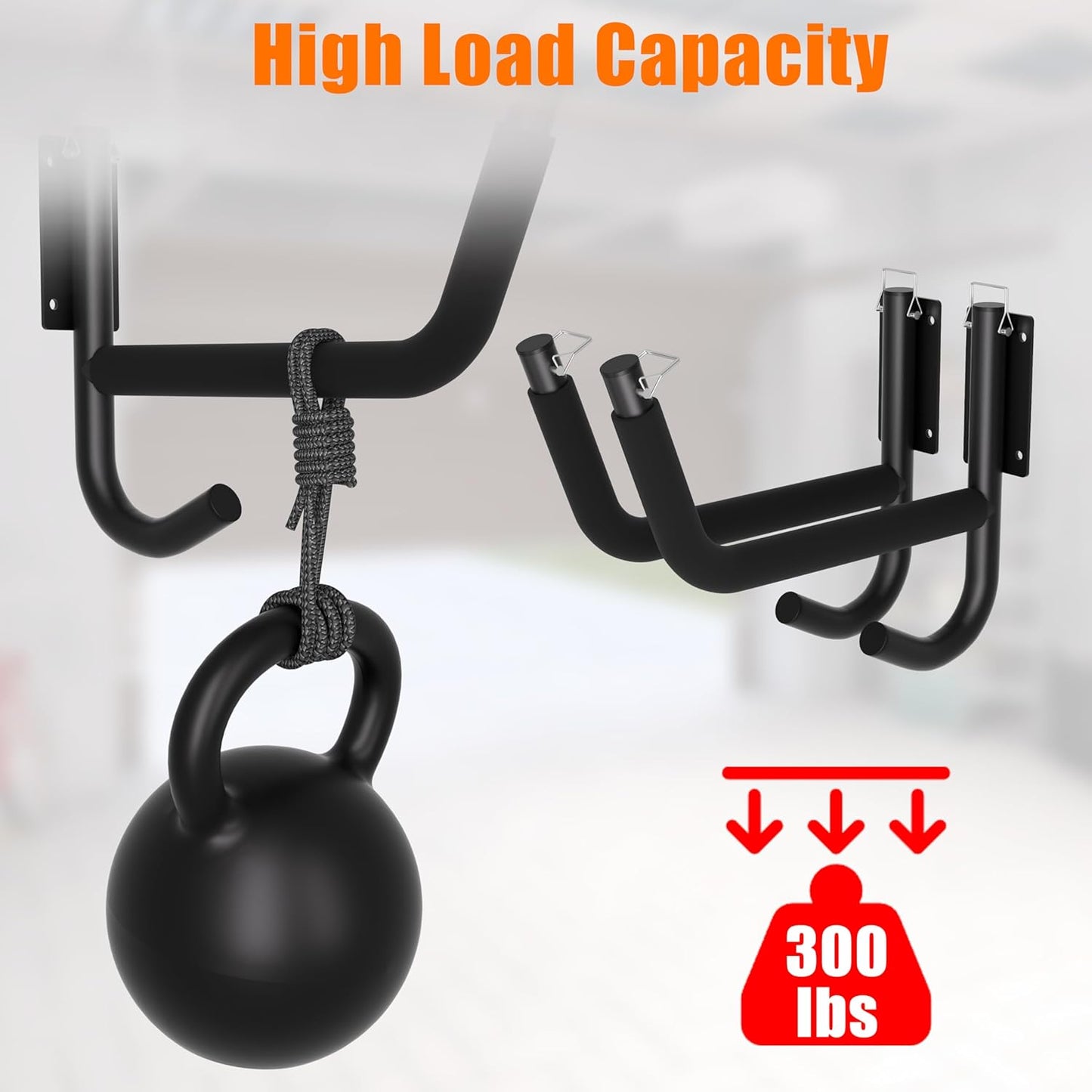 Kayak Wall Rack 2 Pack, Heavy Duty Kayak Hooks for Garage Wall Mount Storage, 300 LB Capacity Kayak Wall Hanger with Fixing Straps and Paddle Board Holder for Kayak, Canoe, Ladder, Surfboards