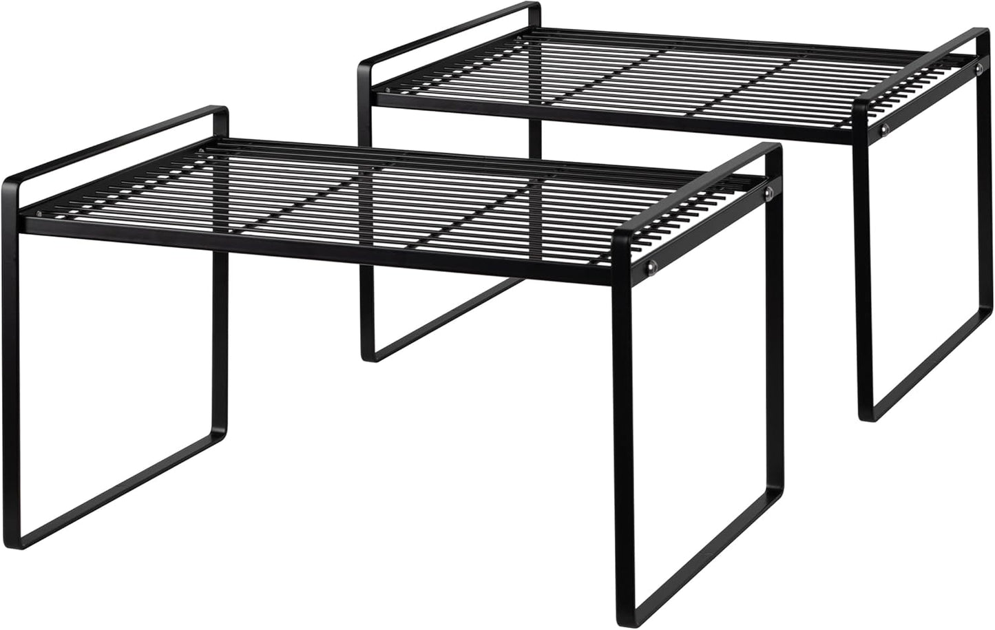 2Pack Kitchen Cabinet Shelf Counter Organizer Rack Pantry Storage Bathroom Bedroom Office Table Desk Space Saving Stackable Rust Resistant Non Slip Black Tall Wide L13.1in W10.6in H9.5in