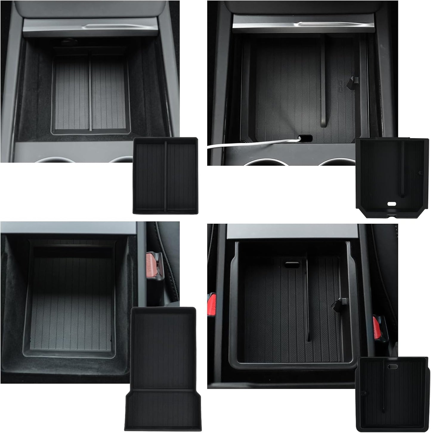 Center Console Organizer Control Lower Bottom Storage Box 4PC Compatible with 2024 2025 Tesla Model 3 Highland