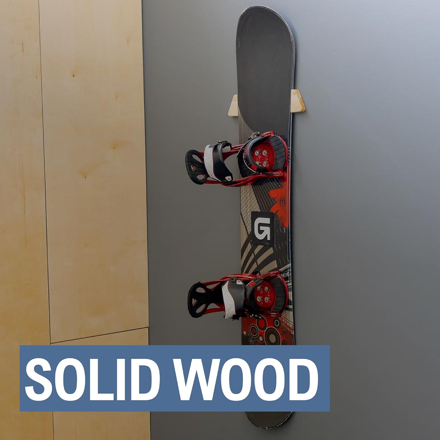 StoreYourBoard Minimalist Wood Snowboard Rack, Wall Mount Storage Display, Adjustable Size, Solid Wood Holds 30 lbs