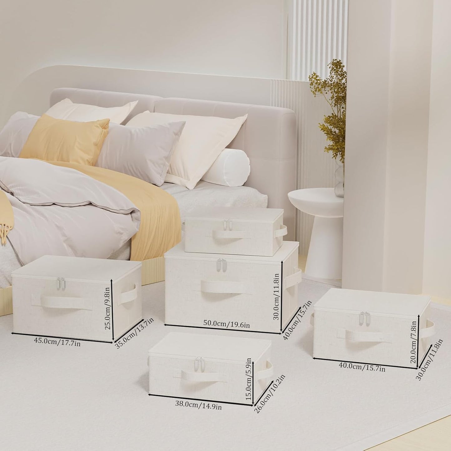 Underbed Storage Cube, Closet Organizer with Lid, Foldable Home Container Bags for Organizing Clothes, Shoes, Blankets, Pillows, 15.7x11.8x7.8Inches, Beige, 2 Pack
