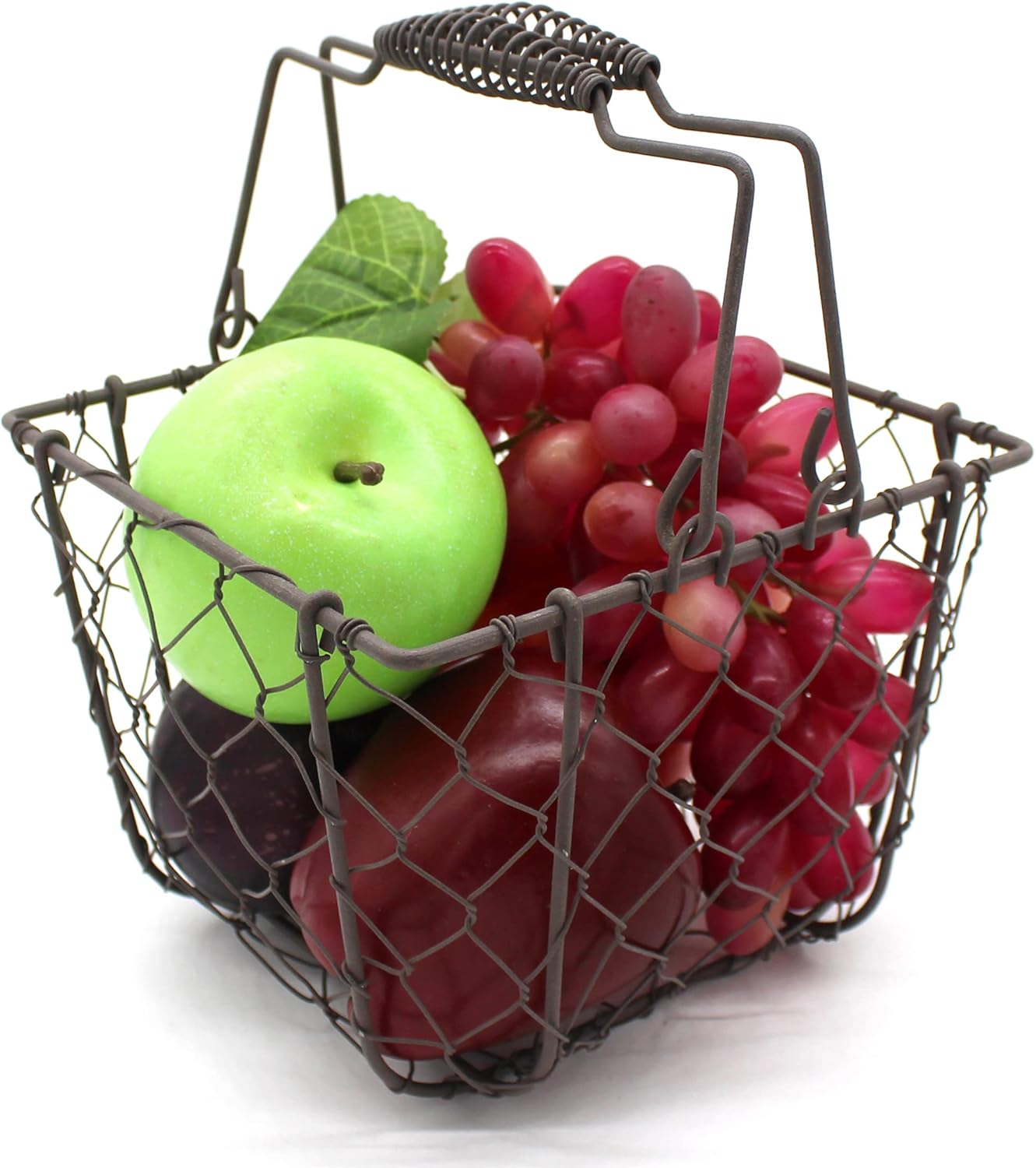 CVHOMEDECO. Square Chicken Wire Egg Basket Fruit Basket with Swing Handles Primitives Vintage Gathering Basket. Rusty