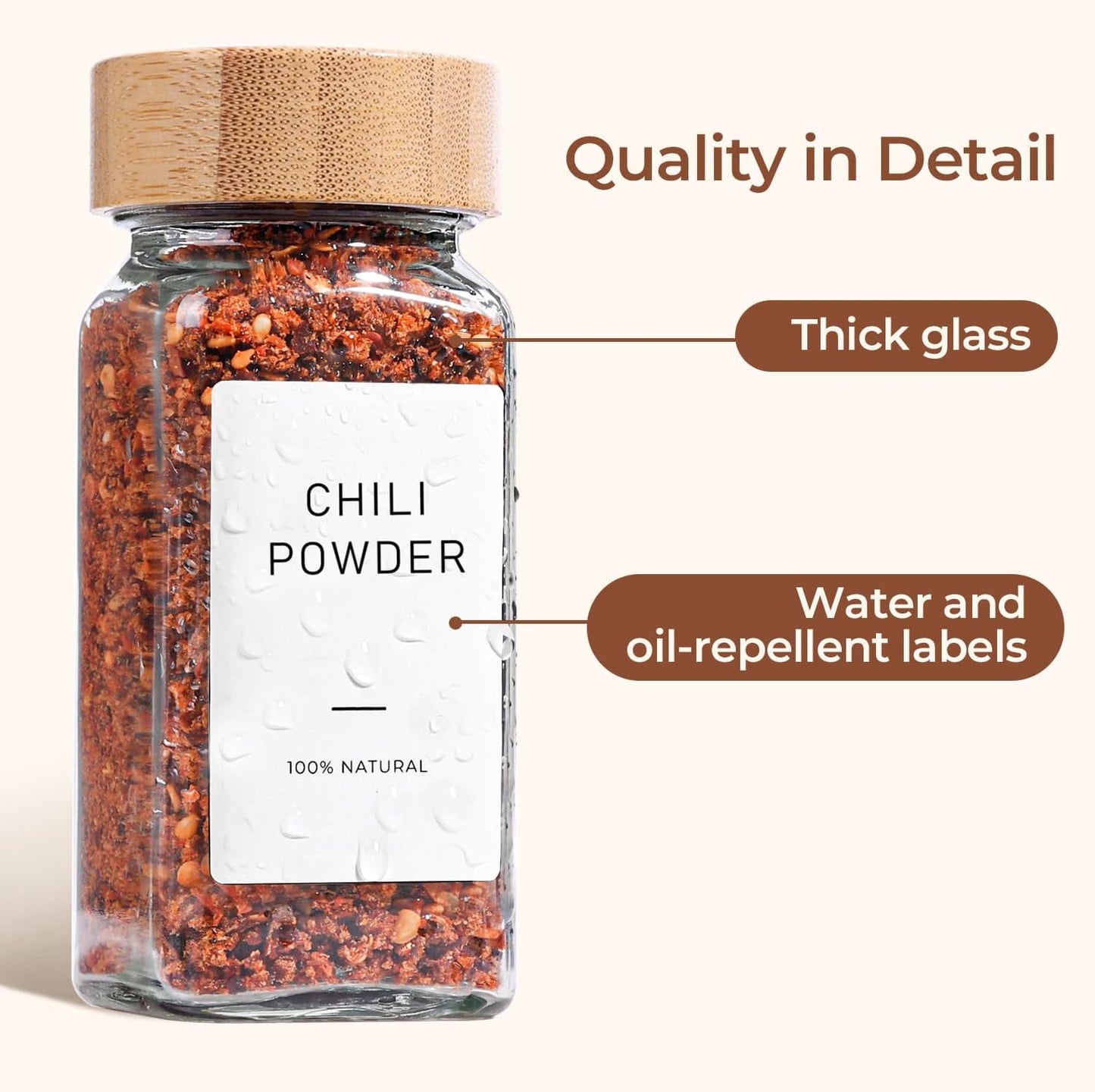 ComSaf 4 oz 6Pcs Glass Spice Jars with Label, Empty Spice Containers with Bamboo Lids, Square Seasoning Containers Trial and Supplement Set, Small Seasoning Bottles for Salt, Herbs, Sugar, Pepper