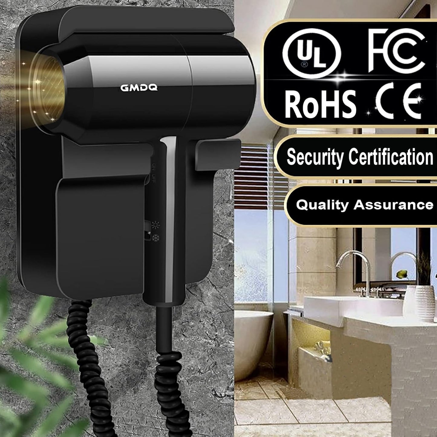 Hotel Wall Mounted Hair Dryer for Bathroom,Restroom Professional Blow Dryer,with Stand Rack,Specialised Motor for Salon,Fast Drying - Gifts【Massage Comb,Screws+ Adhesive】 110V
