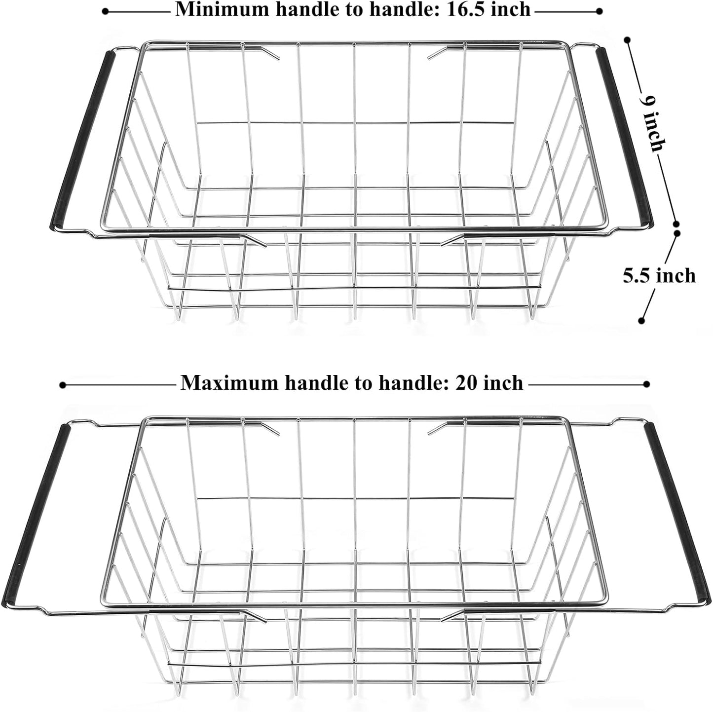 Orgneas Expandable Chest Freezer Basket, Stainless Steel Hanging Deep Freezer Organizer Bins Adjustable Handles (16.5" ~ 20") Wire Basket Storage Rack, Fits 5 Cu.FT and 7 Cu.Ft Chest Freezer