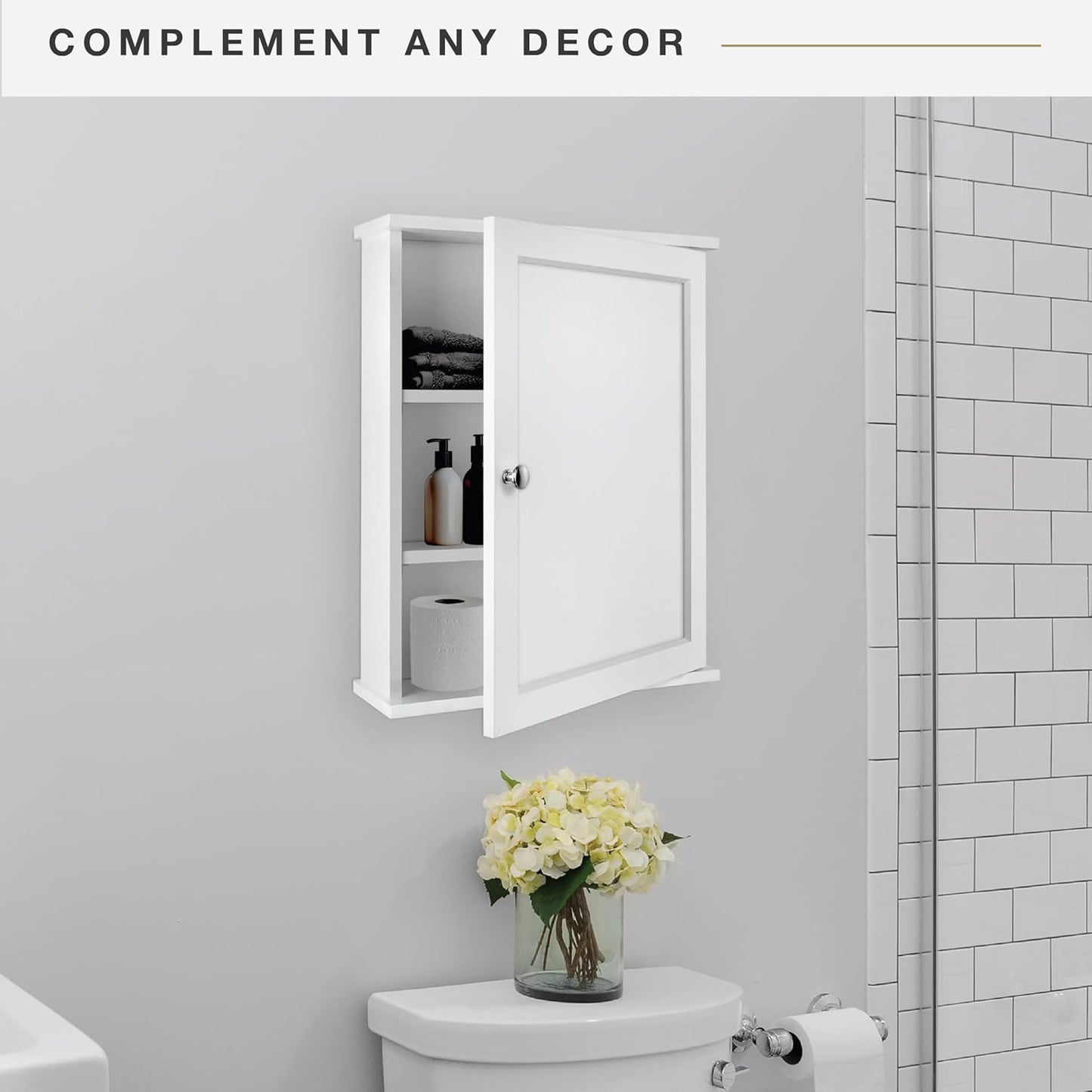 MCS 23x18 White Medicine Cabinet Organizer, Wall Mounted Bathroom Cabinet for Over-The-Toilet Storage, Bathroom Furniture & Restroom Organizer