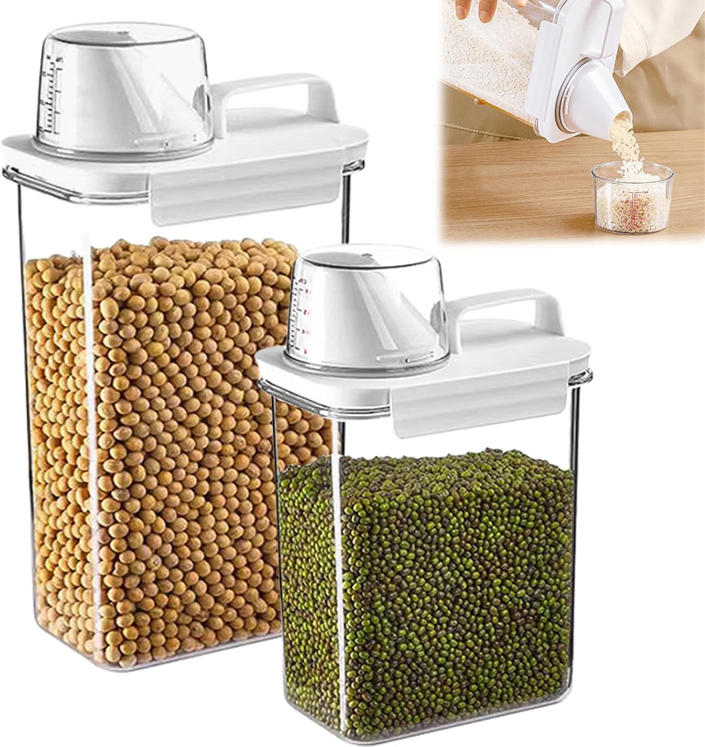 Cereal Container and Rice Storage Dispenser-Airtight Food Storage Organizers BPA-free Plastic Kitchen Pantry Storage Containers food-grade PET material Suitable for rice, grains