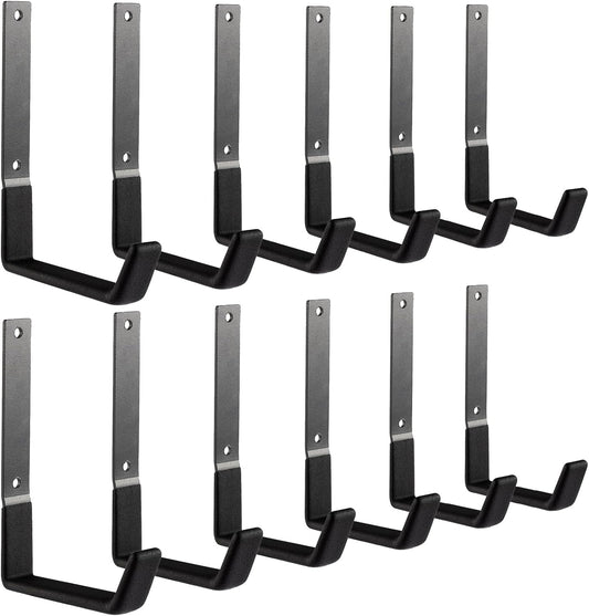 Heavy Duty Steel Hooks - Garage & Garden Tool Organizer, Wall Mount Hooks, Hose Hanger (12, Large)