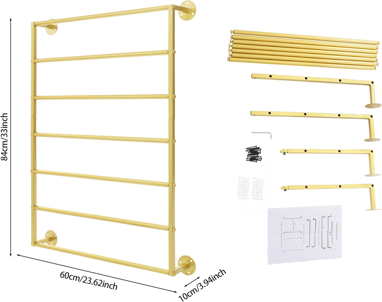 Wall Mounted Display Rack, 7-Layer Wrapping Paper Ribbon Organizer Scarves Tie & Scarf Rack Belts Towel Holder Necktie Hijab Stand Metal Shelving for Home, Retail Stores, Flower Shop