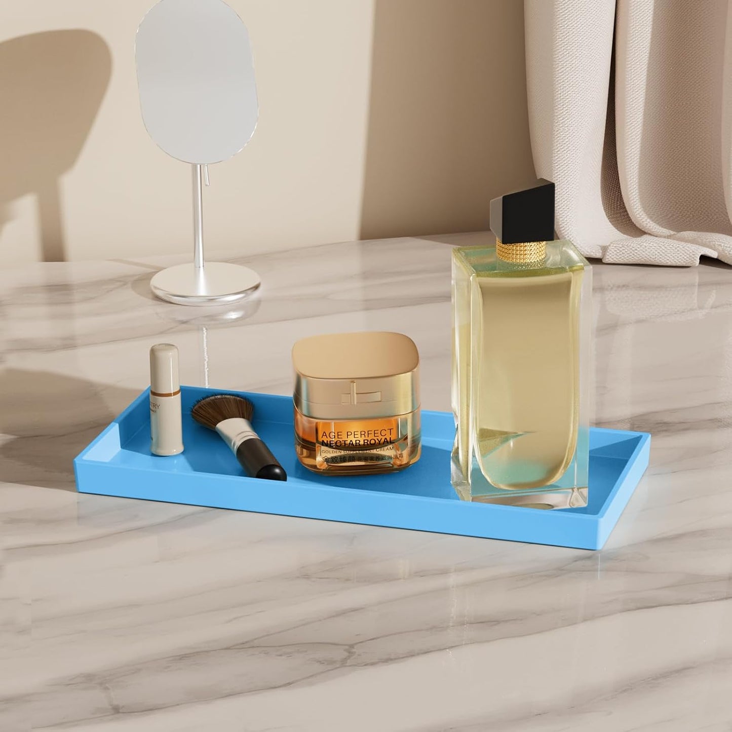 Vanity and Bathroom Tray, 11.8" ABS Countertop Organizer,Waterproof Vanity Tray for Toilet Tank,Perfume,Soap,Keys,Bathroom Accessories,Kitchen and Bath Trays,Non Slip Small Trays,Blue,2 Pack
