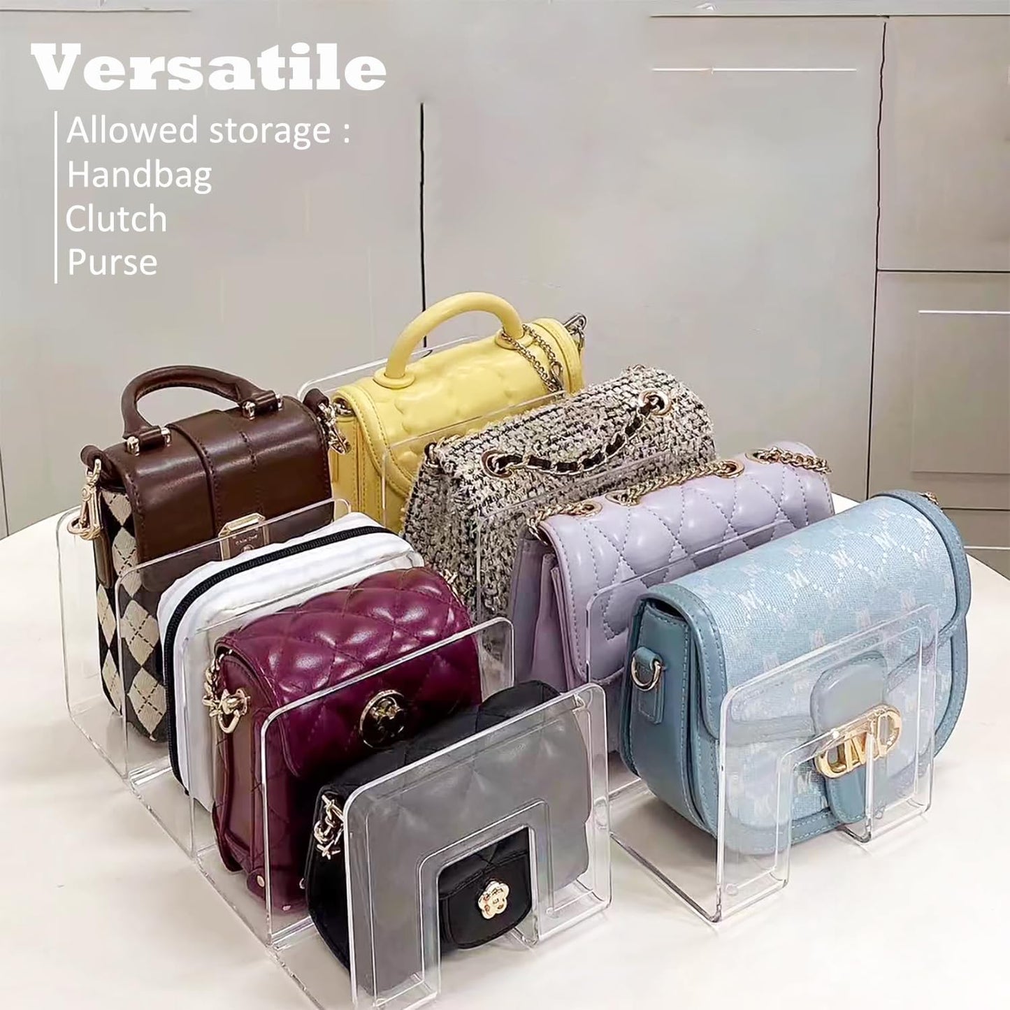 Purse Organizer for Closet, Clear Acrylic File Organizer, Desk File Holder for Book, Document, Envelopes, Binder, Mail, Handbag (2Pcs)