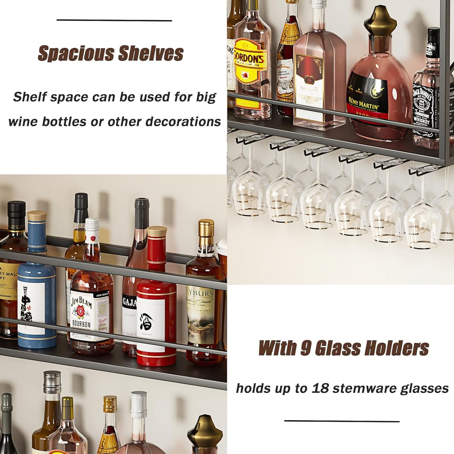 Wall Mounted Wine Rack with Glass Holder, 2-Tier Multi-Functional Shelf for Home, Restaurant, and Bar Storage (39.3”W x 7.8”D x 26”H)