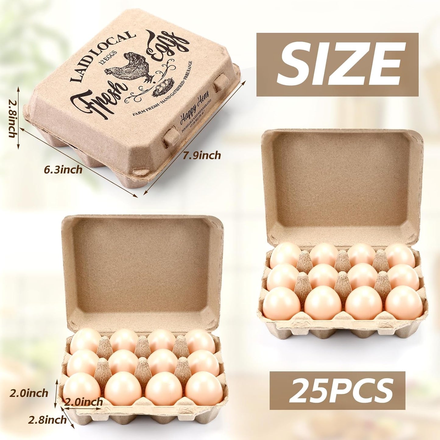 Zhanmai 100 Pack Egg Carton Bulk 12 Chicken Duck Egg Carton Vintage Printed Farm Fresh Crate with 3 x 4 Holds Recycled Paper Cardboard Sturdy Reusable Box Holder(Classic Style)