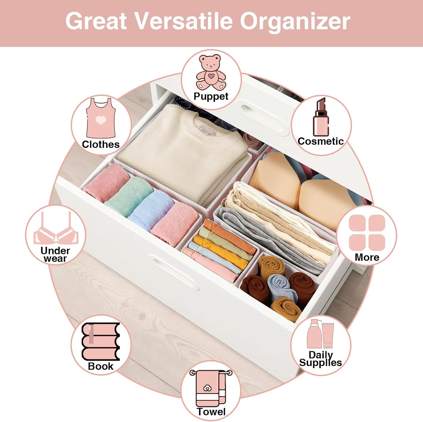 Criusia 8 Pack Underwear Drawer Organizer, Drawer Organizer Clothes, Foldable Cloth Storage Box Closet Dresser Drawer Divider Organizer for Clothes, Scarves