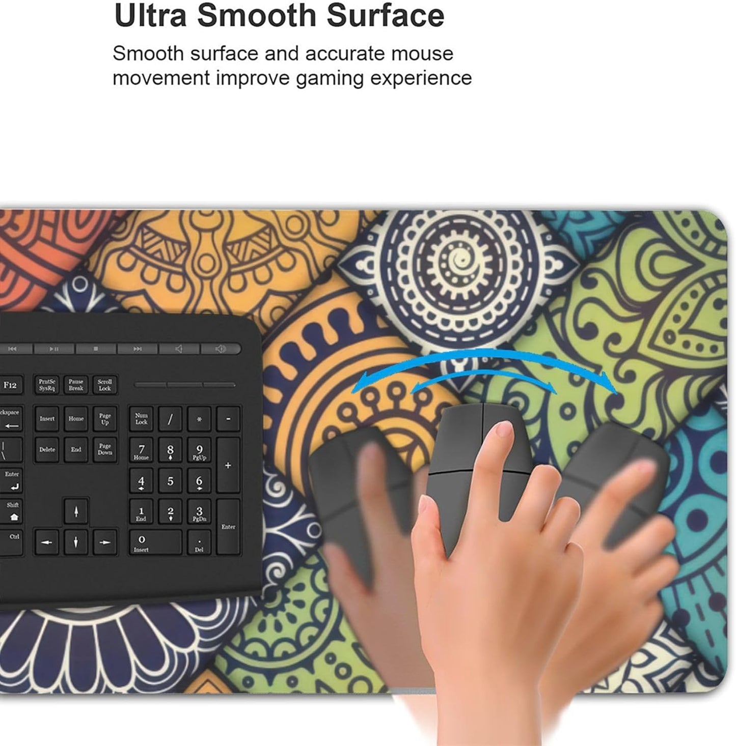 Bohemian Mandala Tile Large Mouse Pad, Vintage Aesthetic Gaming Desk Mat, XXL Keyboard Desk Pad Mat for Desktop, 35.4"x15.7" Non-Slip Base Big Mousepad with Stitched Edges