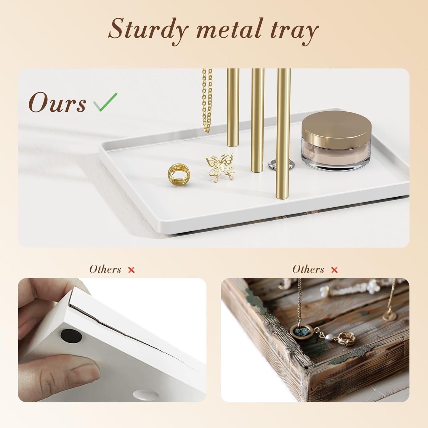 Jewelry Stand Organizer for Necklace Earring - 14.5" Sturdy Metal, 3-TierJewelry Holder for Bracelet, Ring Display and Storage, Gold