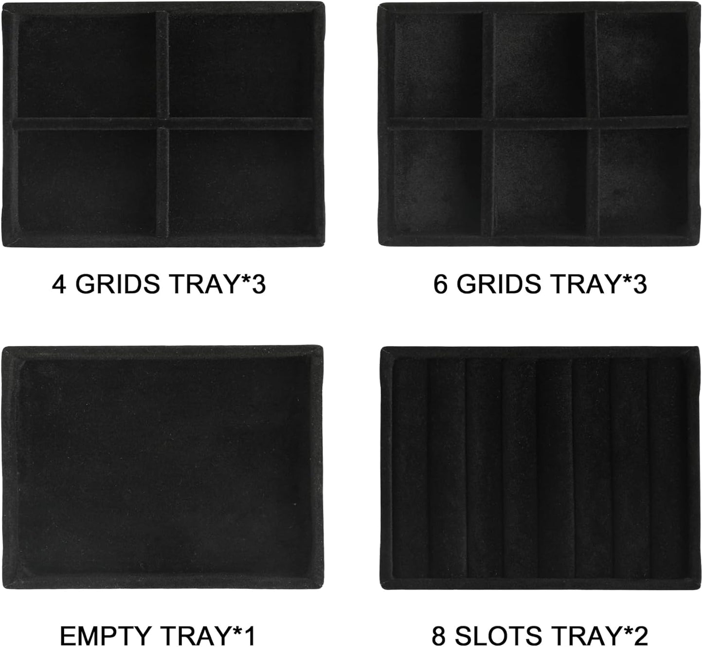 Frebeauty Small Jewelry Tray Set,Stackable Velvet Jewelry Organizer Tray,Mini Jewelry Drawer Organizer,Drawer Inserts,4.92 x 3.74 x 0.9 Inches,Earring Organizer for Women(Set 9,Black)