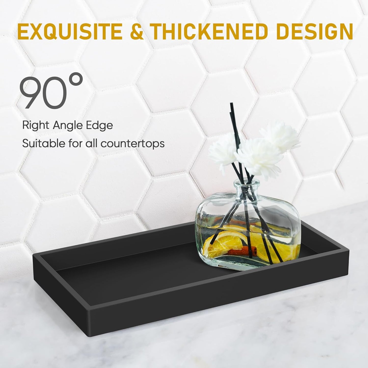 EG-SIPRO Silicone Bathroom Tray, Shatterproof, Black, Rectangular, 10.6 x 5.1 Inches