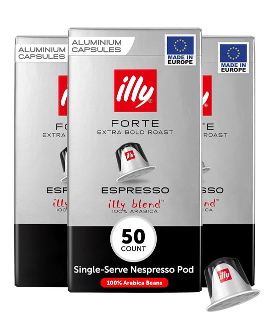 illy Aluminum Espresso Capsules - Compatible with Nespresso Machines - Forte Extra Bold Roast Coffee- Rich & Strong Flavor - Notes of Dark Chocolate - Single Serve Capsules - 10 Count (Pack of 5)