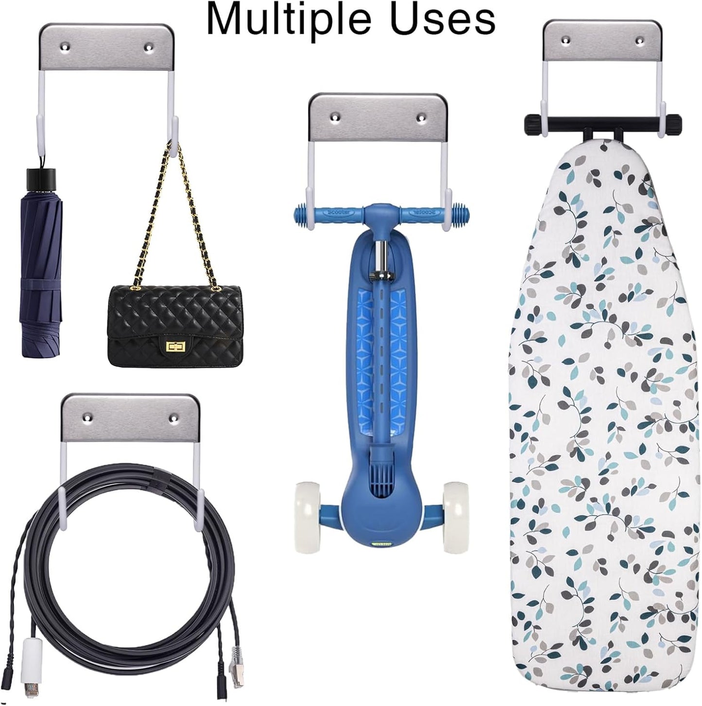 Ironing Board Hanger Wall Mount, Ironing Board Holder for Y or T Shaped,Stainless Steel Wall Hook Iron Board Holder for Laundry Rooms with 2 Hooks (Black)