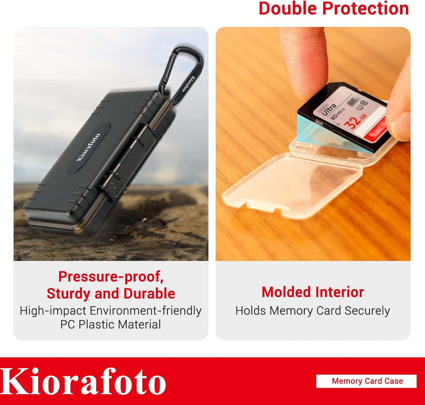 Kiorafoto SD Card Case with 36 Pack Individual Clear Plastic Memory Card Holders for 36 SD SDXC SDHC Cards,Water-Resistant Anti-Shock Anti-Dust SD Card Carrying Organizer Storage Protector with Labels