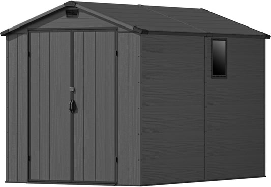 Devoko 6x10 FT Plastic Outdoor Storage Shed - Lockable Resin Tool Shed with Window & Floor - Easy Assembly for Garden, Backyard, Dark Gray
