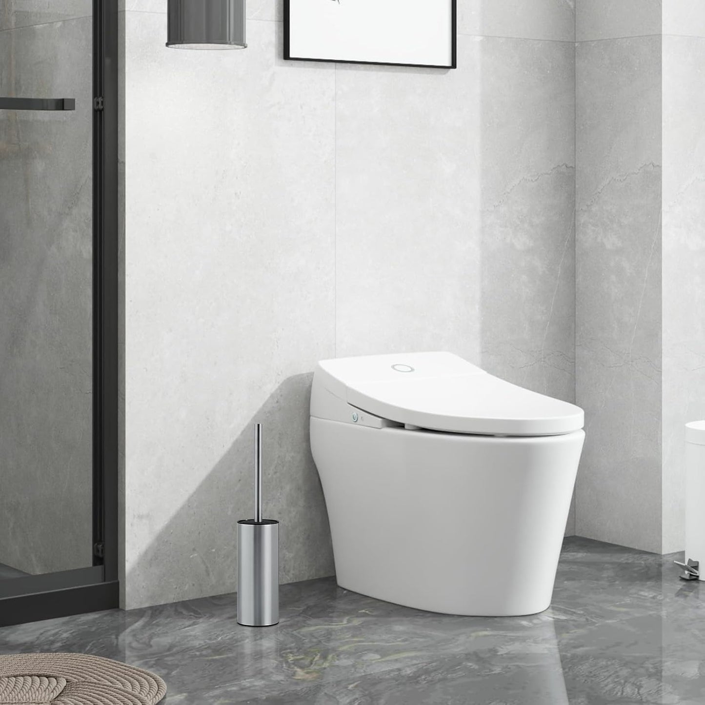 304 Stainless Steel Toilet Brush and Brush Holder Set, Circular Floor Toilet Brush Holder, Long Handle, Bathroom Heavy-Duty Cleaner, High-End Cylinder Wall，2 Brush Head (Brushed) YIGUANXIN