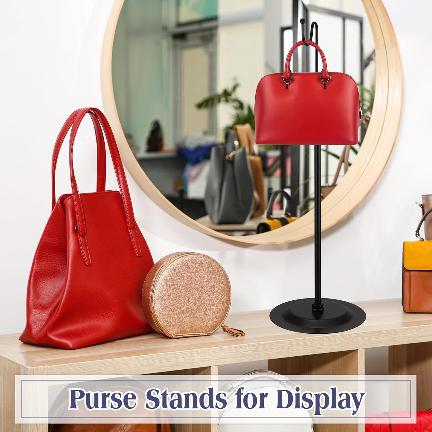 Therwen 6 Pcs Bag Display Stands Purse Display Stand Adjustable Height Handbag Holder for Home Boutique Store Counter Retail(Black)