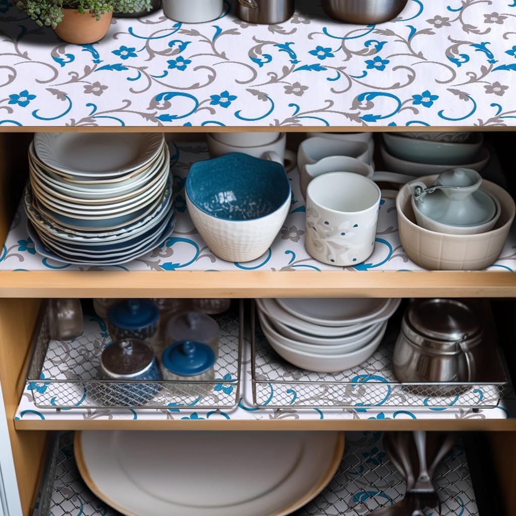 2 Rolls 12" W x 120" L Floral Drawer and Shelf Liner for Cabinets, Non-Adhesive Strong Grip Non-Slip Flower Shelf Cabinet Kitchen Shelf Liners for Kitchen Cabinets
