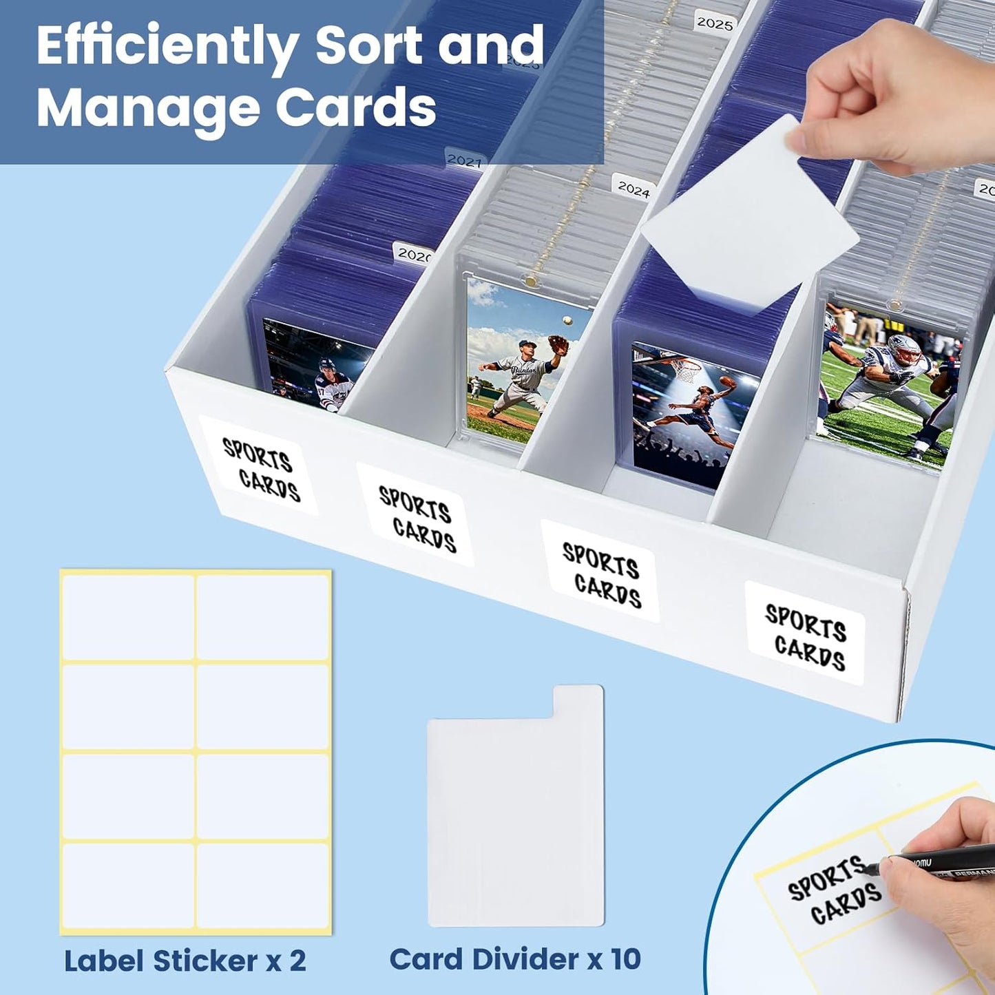 Trading Card Storage Box, 2 Pack Sports Cards Storage Boxes with 10 Dividers, Top Loader Storage Case for TCG/MTG, Game Cards