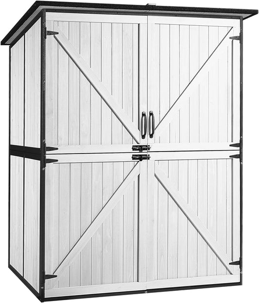 GUTINNEEN Outdoor Storage Cabinet Durable Metal Frame and Solid Wood Vertical Tool Shed with 3 Adjustable Height Shelves and Bottom Floor for Patio, Garden, Backyard, 55" L x 29" W x 67" H