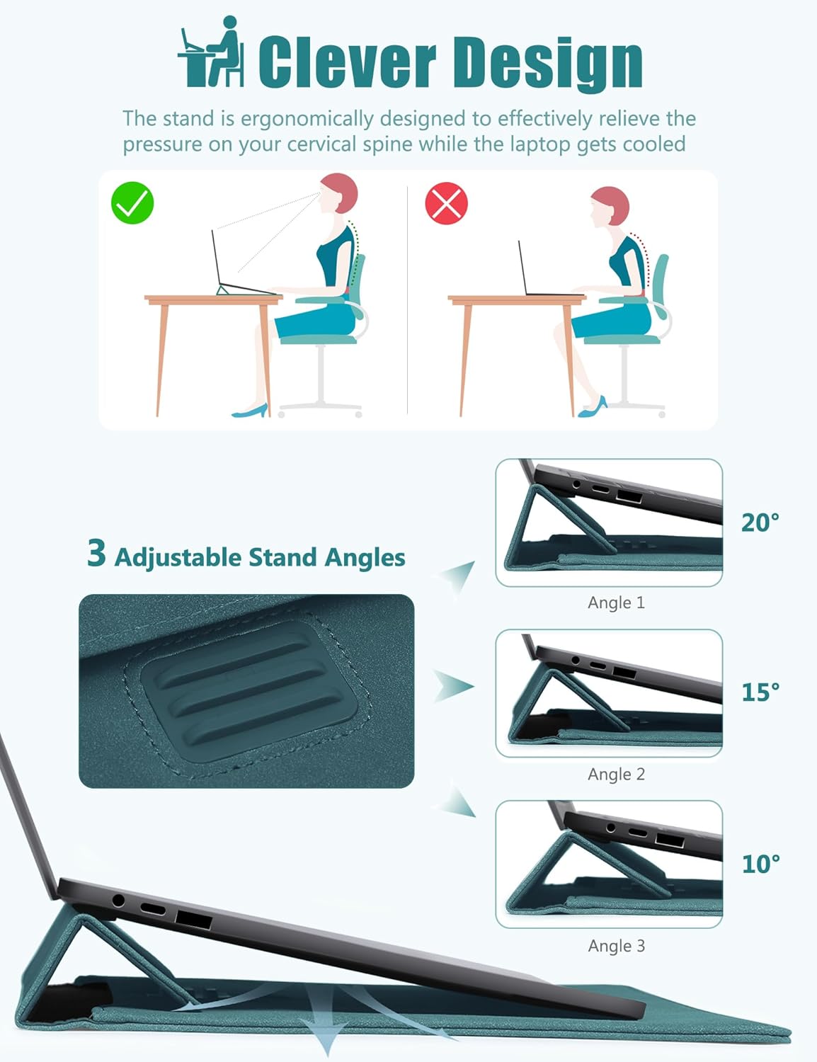 HYZUO 15 Inch Laptop Sleeve Case with Stand Feature for MacBook Air 15 M4 A3241 M3 A3114 M2 A2941 2025-2023, MacBook Pro 15, 15" Surface Laptop 7/6/5/4/3, with Carrying Pouch, Dark Green