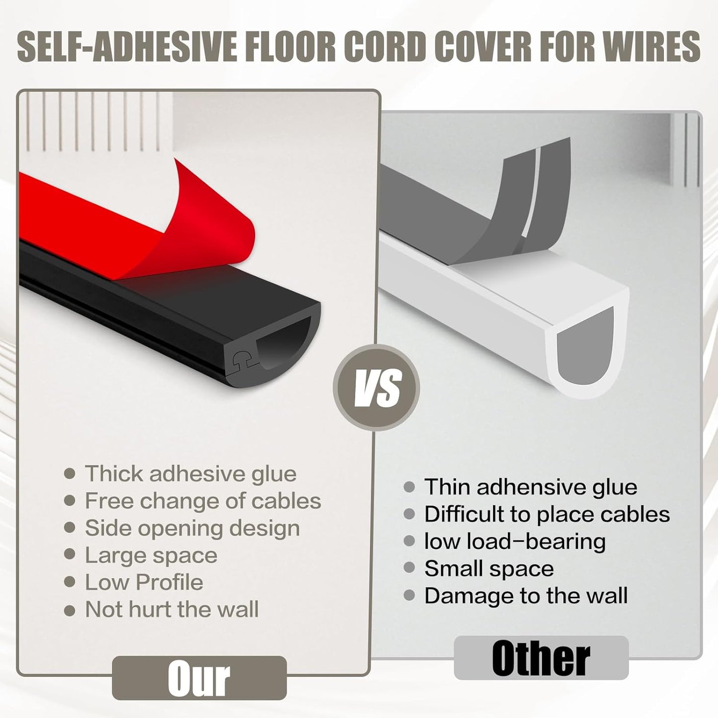Silicone Wall Wire Hider, Side Open Wire Covers for Cords on Wall, 20FT Self-Adhesive Flexible Cord Hider for Mounted TV, Home Office, Cavity 0.63" W x 0.31" H