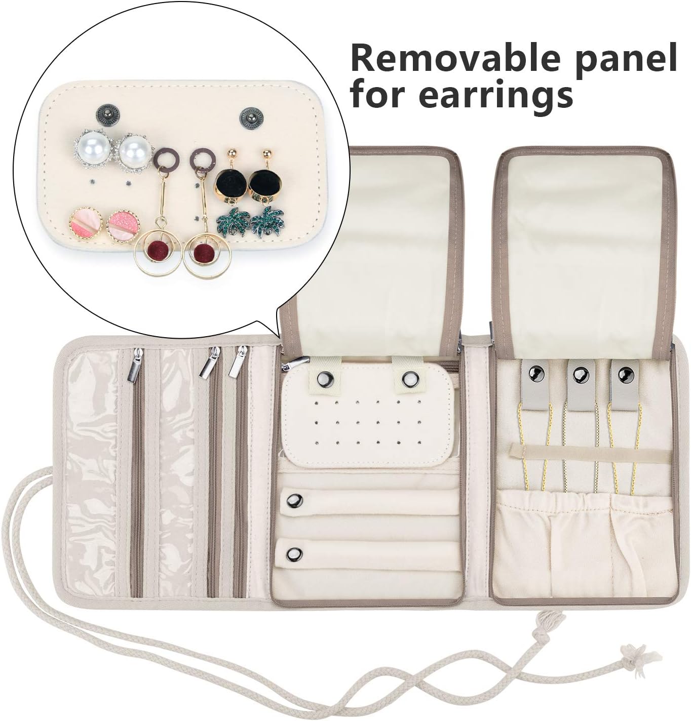 Teamoy Travel Jewelry Roll, Jewelry Storage Bag Organizer for Necklaces, Earrings, Bracelets, Rings, Brooches and More, Compact and Easy to Carry, Peony