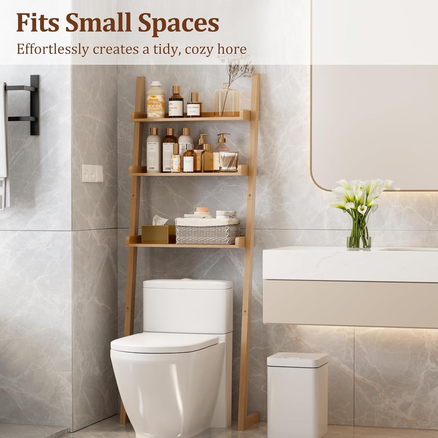 Over The Toilet Storage Shelf Wood, 3-Tier Above Toilet Organizer Rack, Freestanding Above Toilet Shelf for Bathroom, Laundry, Space Saver, Natural Color.
