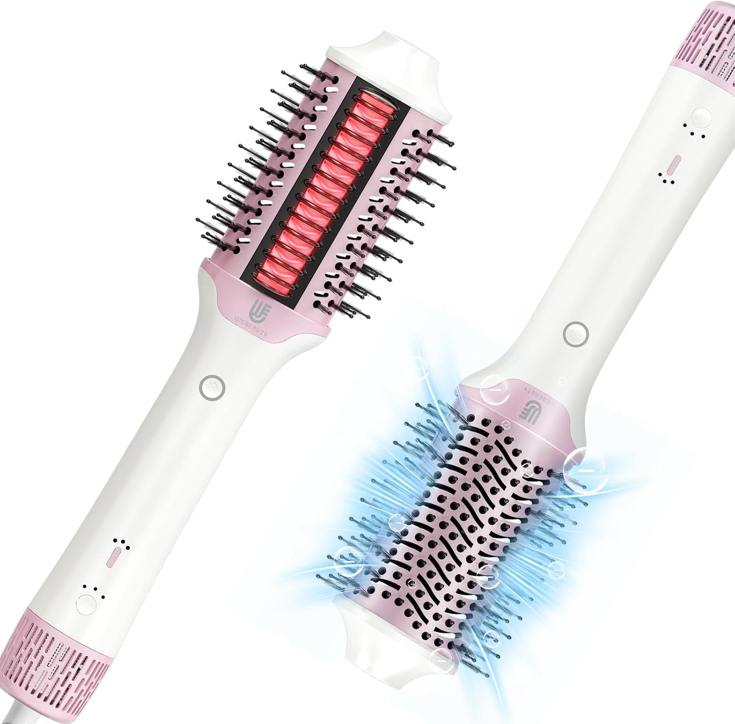 2-in-1 Blow Dryer Brush & Hair Straightener, Ionic & Ceramic Thermal Brush with Adjustable Heat & Cool Shot, 110000 RPM Motor High-Speed Motor for Frizz-Free, Smooth & Voluminous Hair, White with Comb