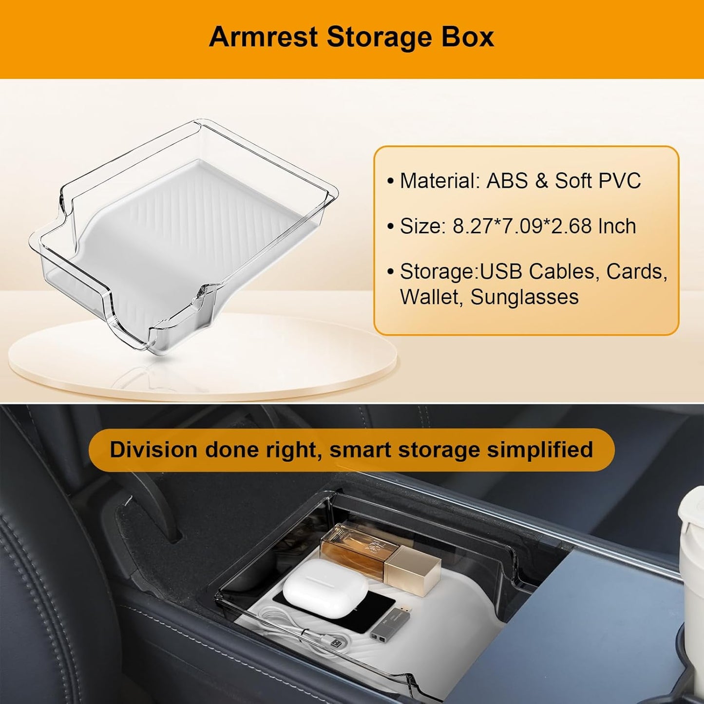 Center Console Organizer Tray 5PCS for Tesla Model Y Accessories 2024-2020(Not Fit Model Y Juniper), Armrest Storage Tray and Hidden Storage Box, Cup Holder Insert, Under Seat Storage Box, White
