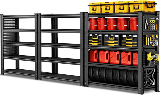 SILVEL 48.2" W Garage Shelving, 5000LBS Heavy Duty Metal Shelving, 2025 Solid Storage Shelves with 2 Side Pegboards, Industrial 5 Tier Shelves for Basement Pantry Warehouse Supermarket, 3 Pack