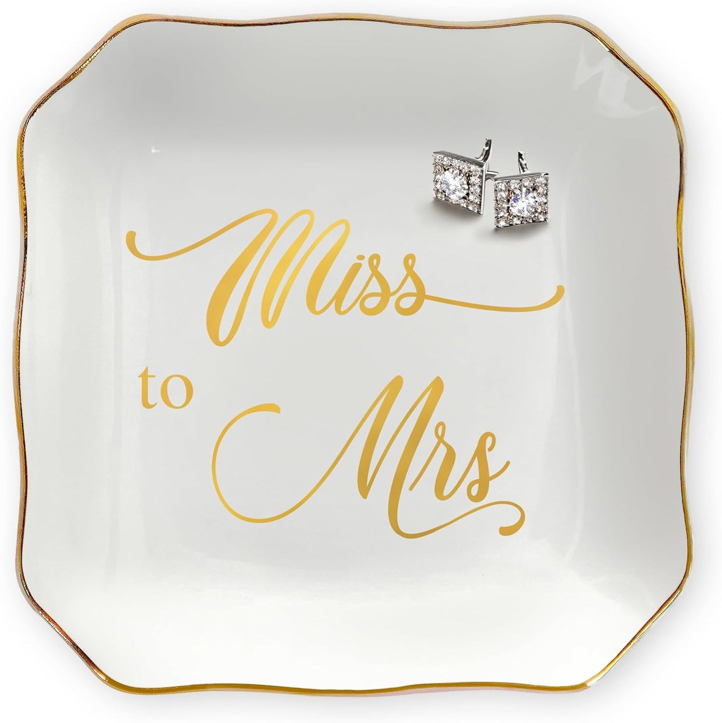 OASSIE Christmas Bride Gifts for Women - Future Mrs 4"x4" Ceramic Jewelry Dish Tray - Bridal Shower Bride to Be Gifts for Newlyweds, Engagement Gift for Women, Jewelry Tray for Bachelorette Gift Ideas