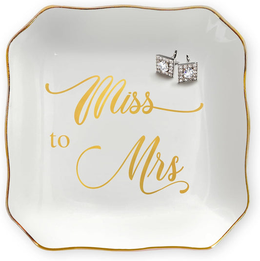 OASSIE Christmas Bride Gifts for Women - Future Mrs 4"x4" Ceramic Jewelry Dish Tray - Bridal Shower Bride to Be Gifts for Newlyweds, Engagement Gift for Women, Jewelry Tray for Bachelorette Gift Ideas