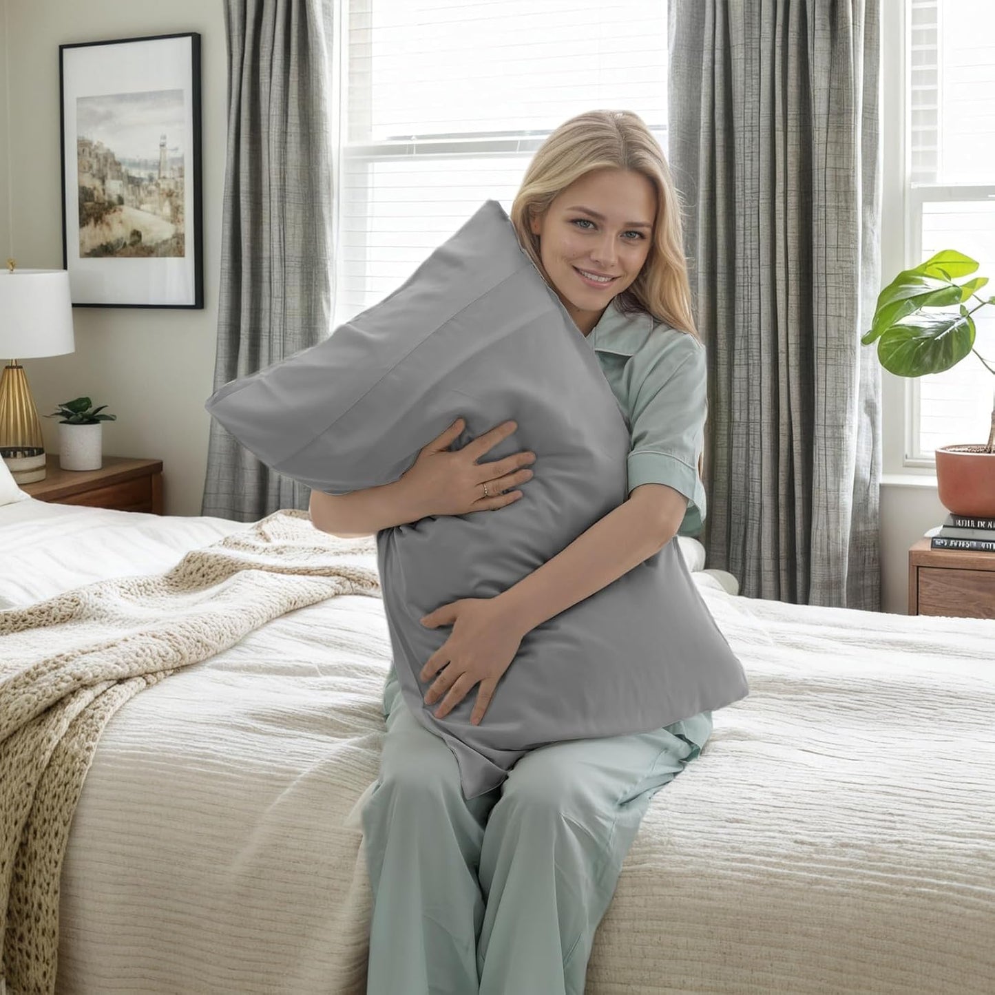 TELUS Pillow Cases Standard Size 2 Pack, Bamboo Rayon & Lyocell Pillowcase with Envelope Closure, Cooling Breathable Pillow Cover for Hot Sleeper & Night Sweats, 20x26 inch, Light Grey
