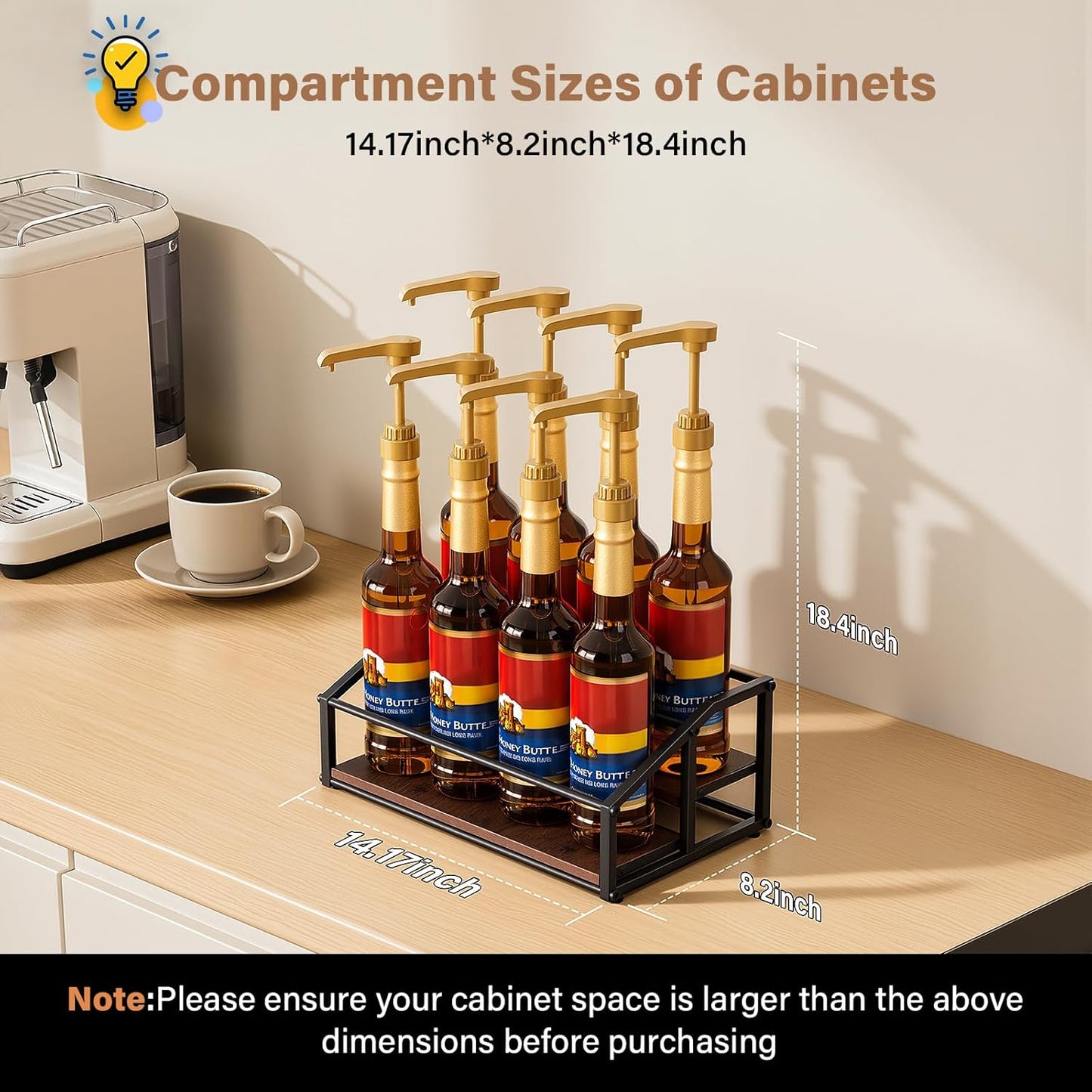 Coffee Syrup Organizer Rack, Liquor Bottle Display Shelf, 2 Tier 8 Syrup Bottles Holder Stand for Coffee Bar Kitchen Small Wine Rack for Family Storage for Syrup Wine Dressing