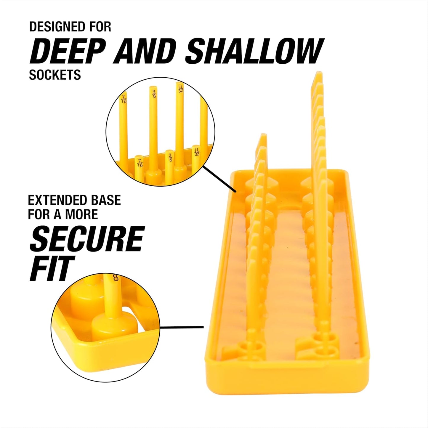 OEMTOOLS 22238 6 Piece SAE and Metric Socket Tray Set, SAE and Metric Socket Storage for Sizes 1/4", 3/8”, and 1/2" Drive, Socket Holders and Socket Organizer Tray for Toolbox, Black and Yellow