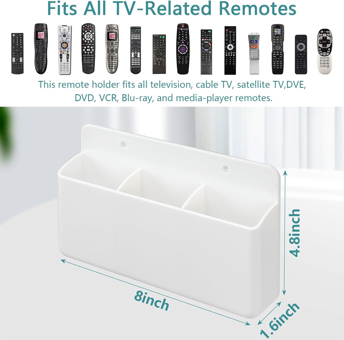 3 Slot Adjustable Remote Holder Wall Mount, Adhesive TV Remote Controller Holder, Wall Pen Holder Storage Accessories for Home Office School (2 Packs & White)