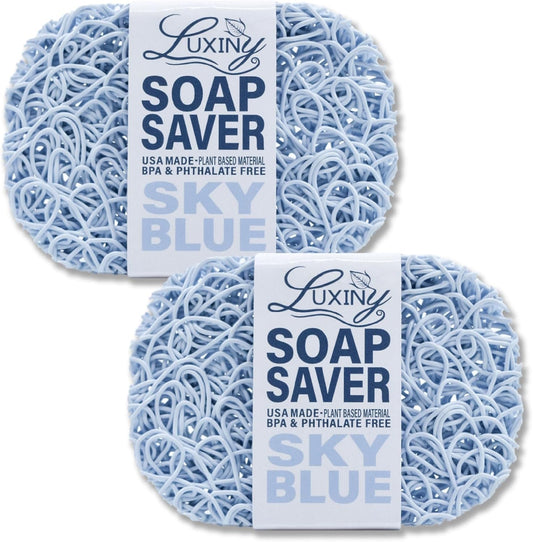 Soap Savers for Bar Soap & Shampoo Bar Holder, American Made by Luxiny, Lifts Soap in Soap Dishes & Shower Soap Holders – Bars & Soap Lasts Longer - Made from Plant Materials (Sky Blue 2 Pack)