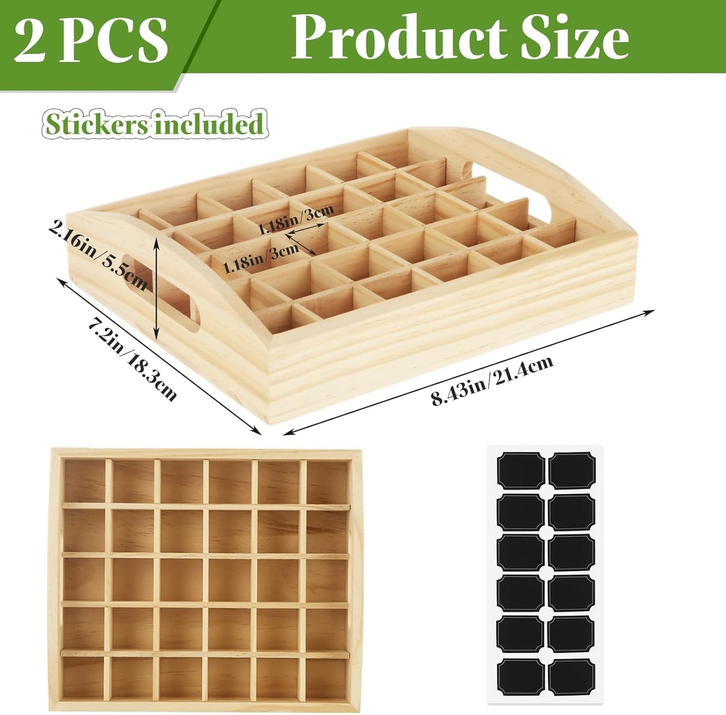 2 PCS Wooden Essential Oil Bottle Storage Box, Essential Oil Holder Detachable Display Organizer Stand, Wooden Storage Box Fits 5-15 Ml Bottles