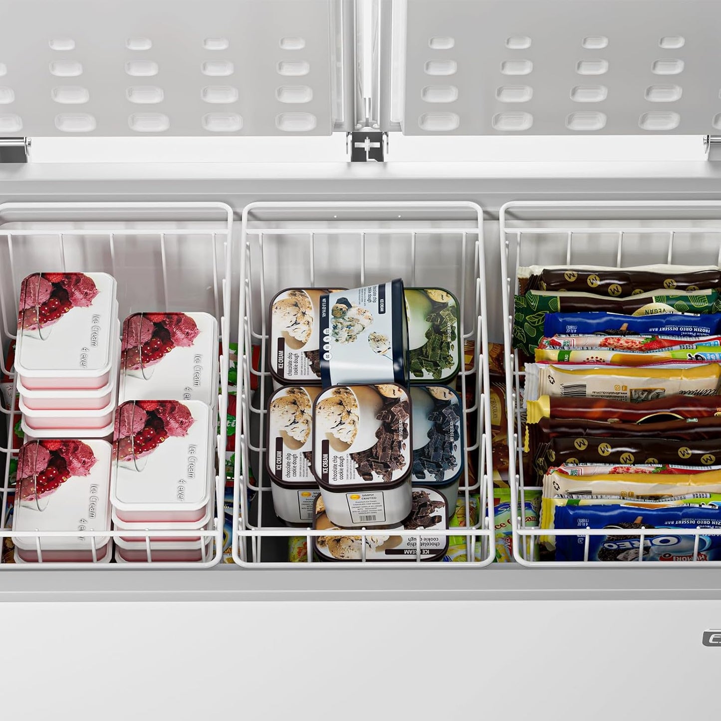 17.5'' Chest Freezer Organizer Basket, Sturdy Metal Wire Pantry Freezer Baskets, Deep Freezer Basket Storage Rack Bins, White, Set of 2